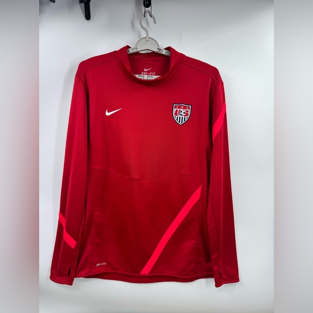 USA Soccer Shirt Mens XL Red Dri Fit Nike Long Sleeve Training Top Football